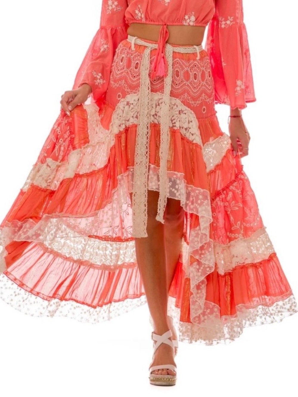 Women's Coral High-Low Lace Trim Skirt, Size S/M, NWT
